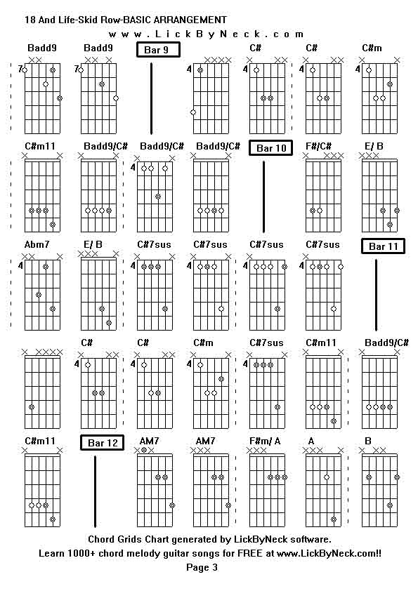 Chord Grids Chart of chord melody fingerstyle guitar song-18 And Life-Skid Row-BASIC ARRANGEMENT,generated by LickByNeck software.